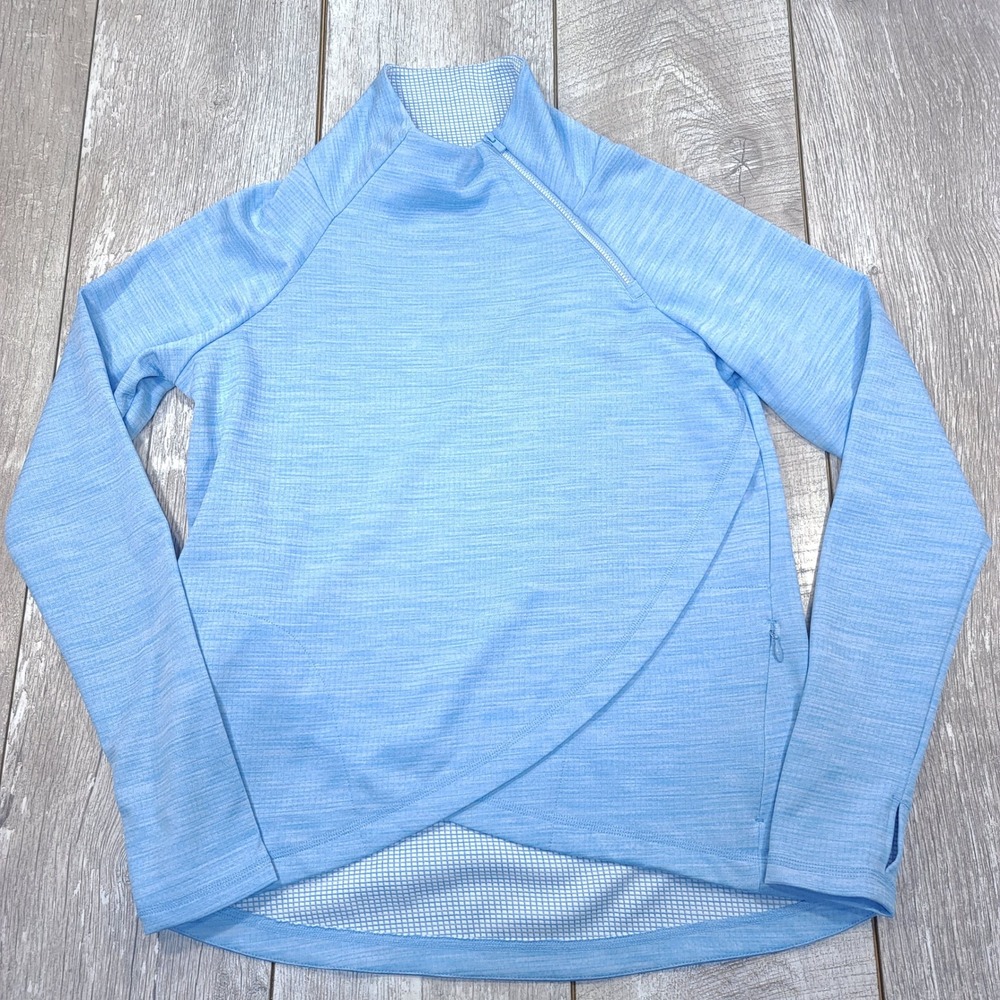 IBKUL Pullover Women M Blue UPF 50+ Asymmetric Zip Crossover Hem Active Top